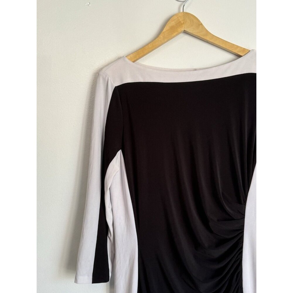 Lauren Ralph Lauren Women Career Dress 14 Black White Ruched 3/4 Sleeve Office - Picture 4 of 10
